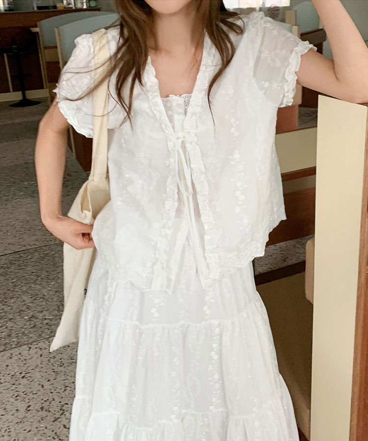 レイヤーアイレット半袖ブラウス IVORY