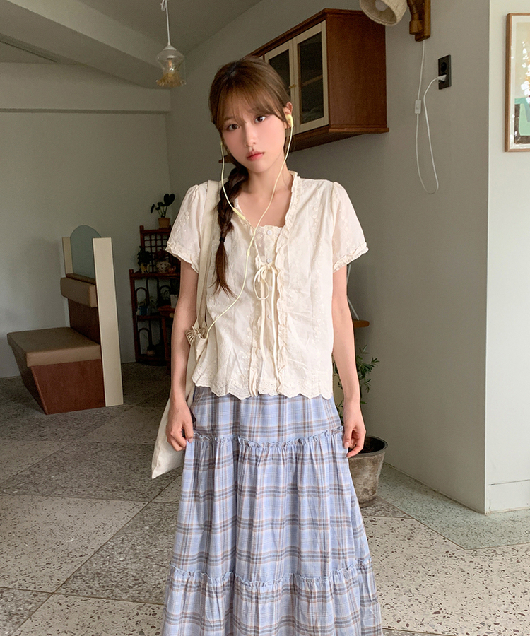 レイヤーアイレット半袖ブラウス CREAM