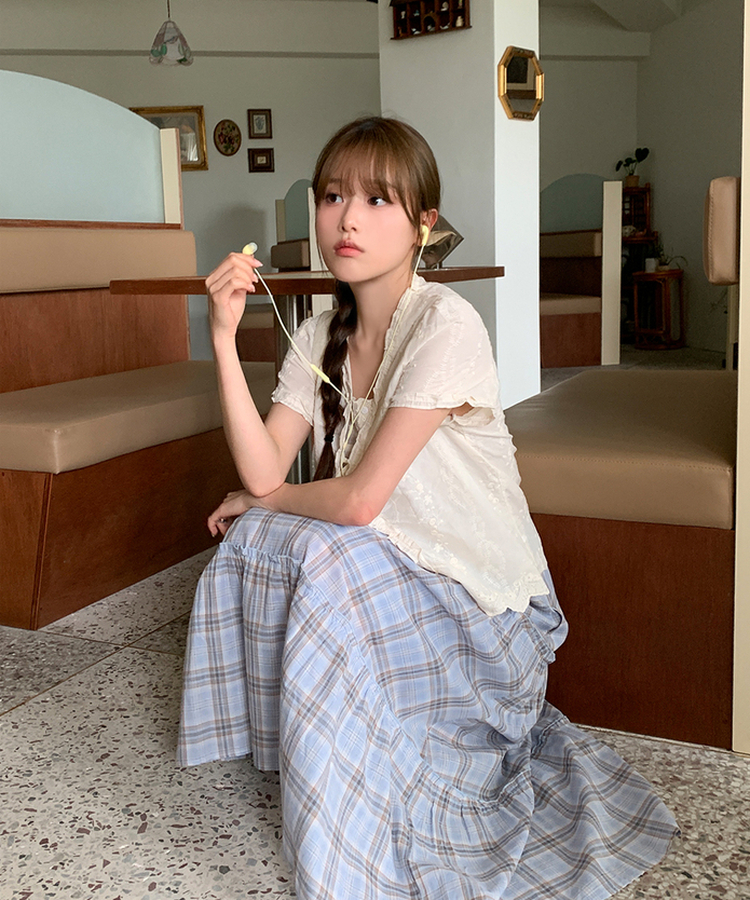 レイヤーアイレット半袖ブラウス CREAM