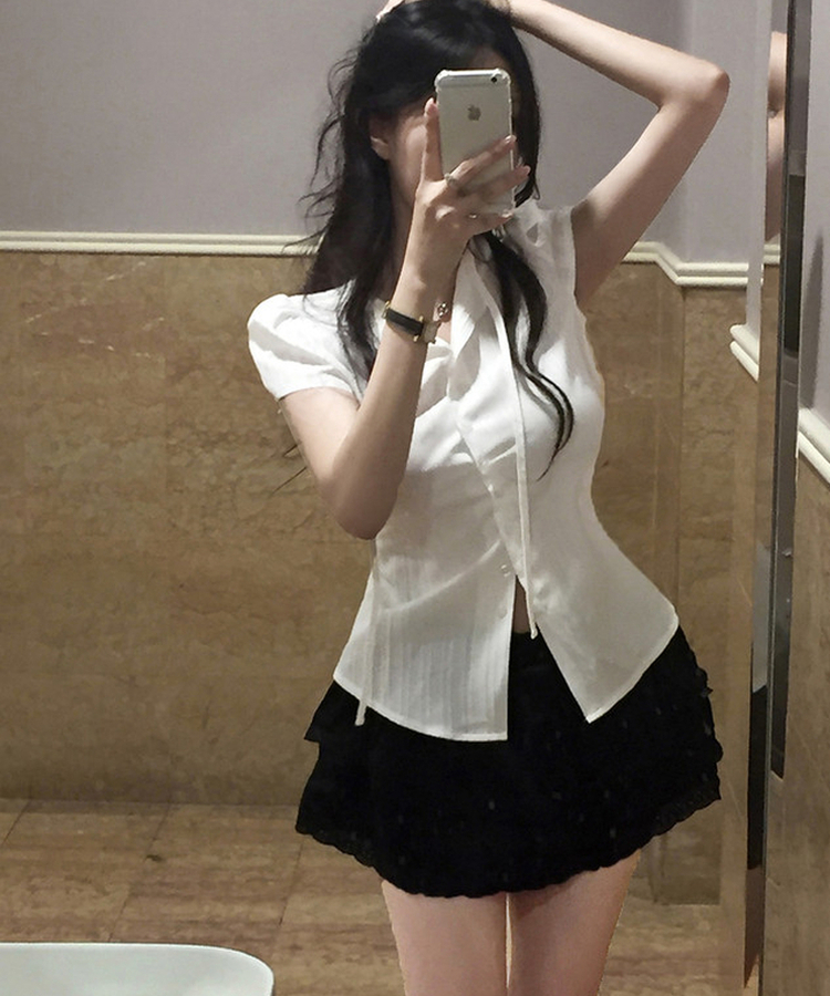 パフバックリボン半袖ブラウス WHITE
