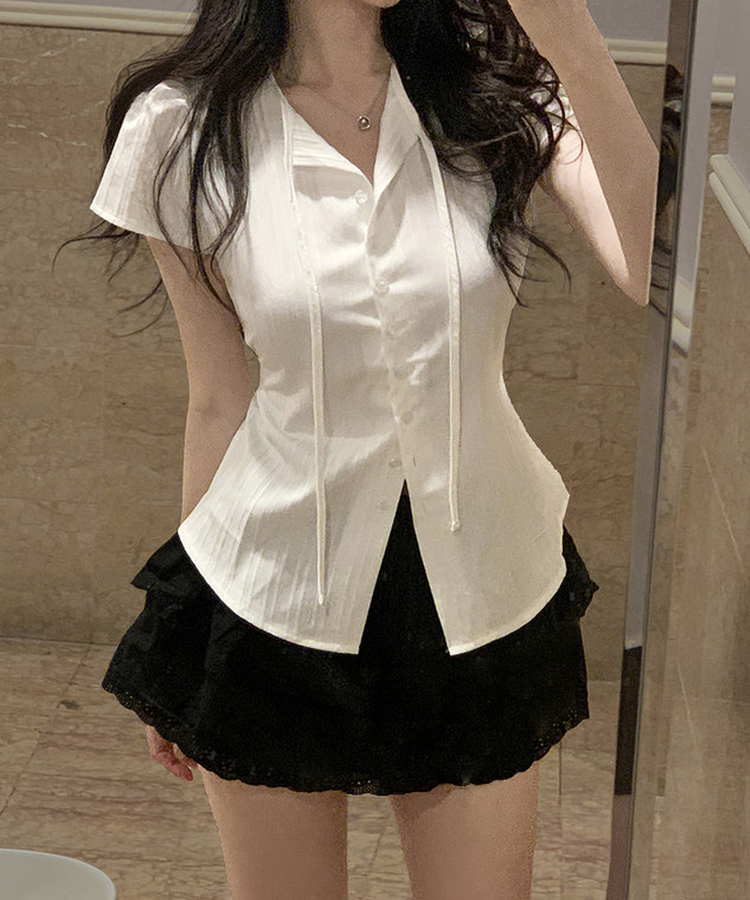 パフバックリボン半袖ブラウス WHITE
