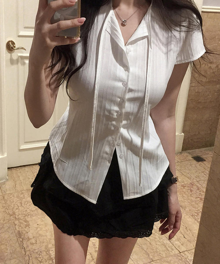 パフバックリボン半袖ブラウス WHITE