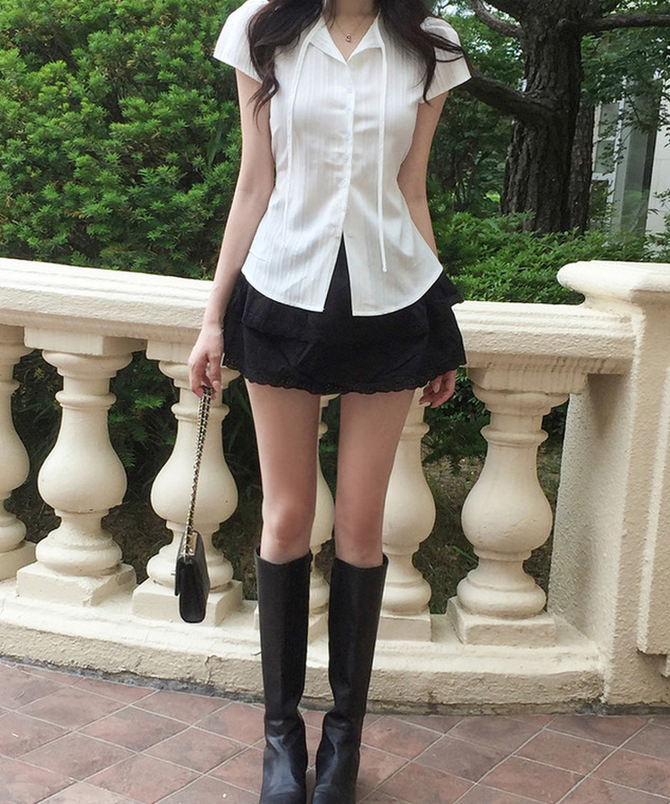 パフバックリボン半袖ブラウス WHITE