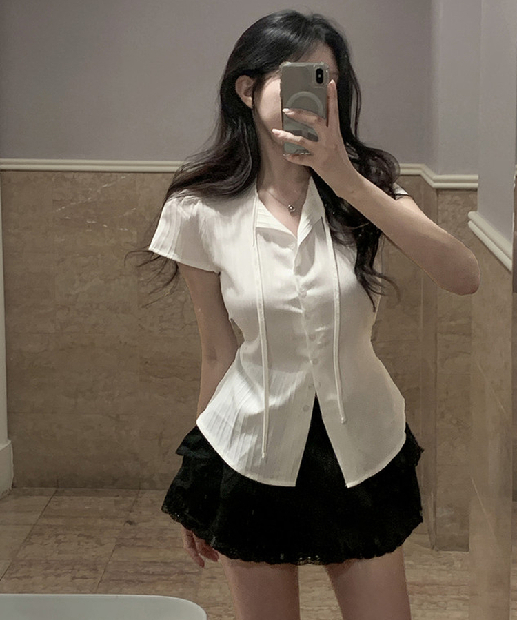 パフバックリボン半袖ブラウス WHITE