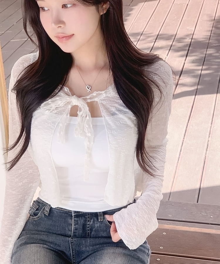 【SET】フラワーレースカーディガン キャミソール IVORY