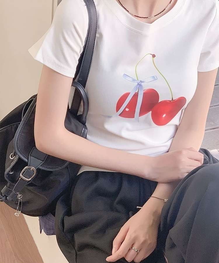 チェリープリントスリムTシャツ(5color) IVORY
