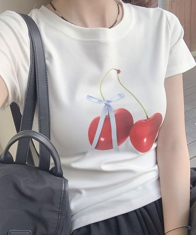 チェリープリントスリムTシャツ(5color) IVORY