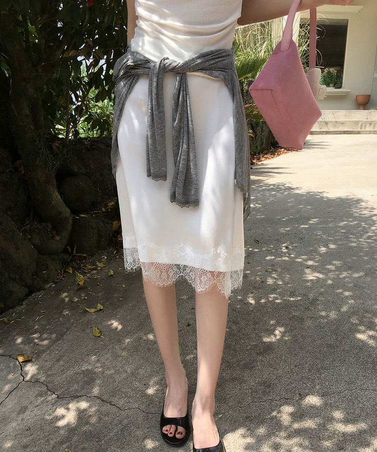 レースサテンミディスカート IVORY