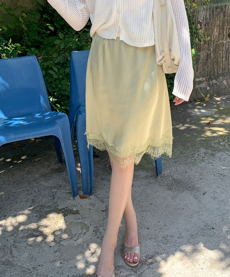 レースサテンミディスカート OLIVE