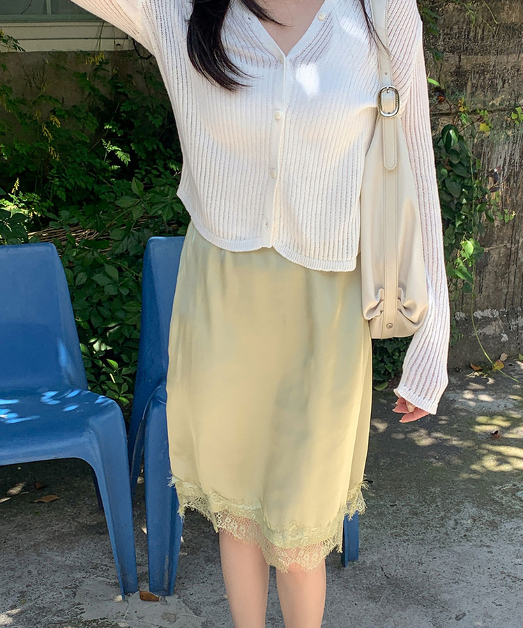 レースサテンミディスカート OLIVE