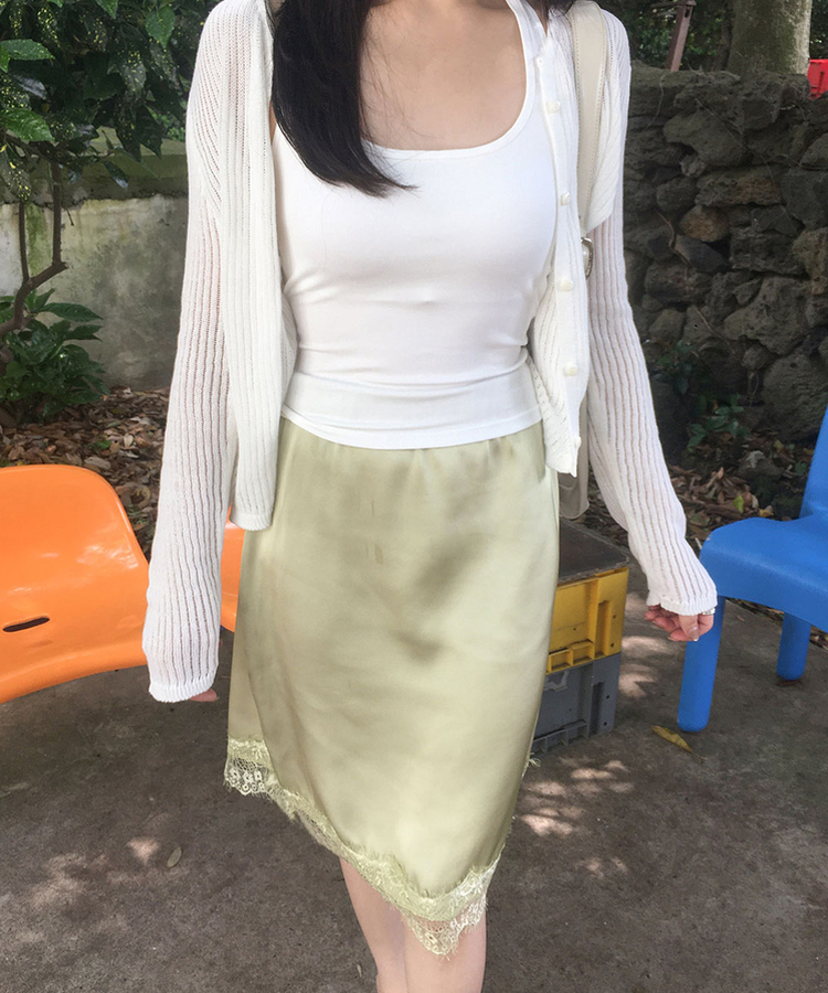 レースサテンミディスカート OLIVE