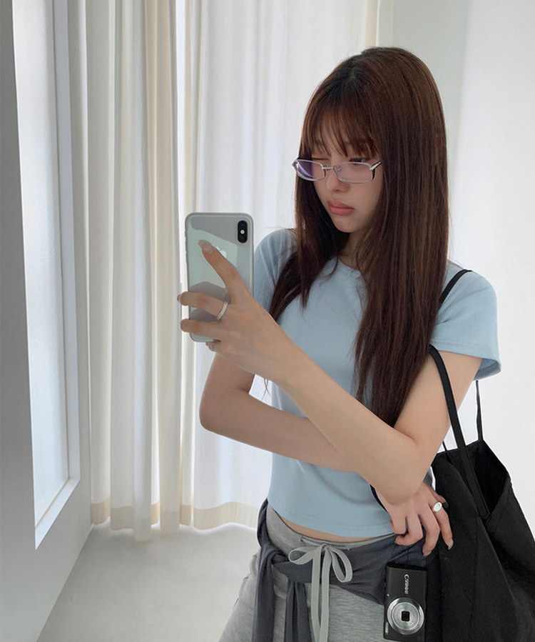 リブスリムセミクロップTシャツ SKYBLUE
