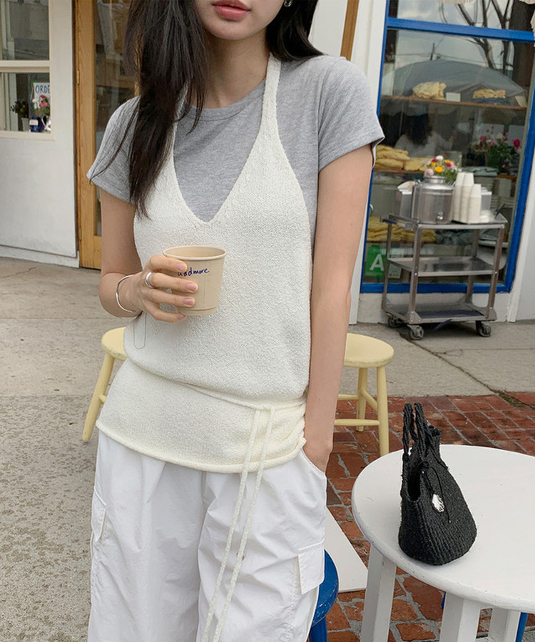リブスリムセミクロップTシャツ GREY