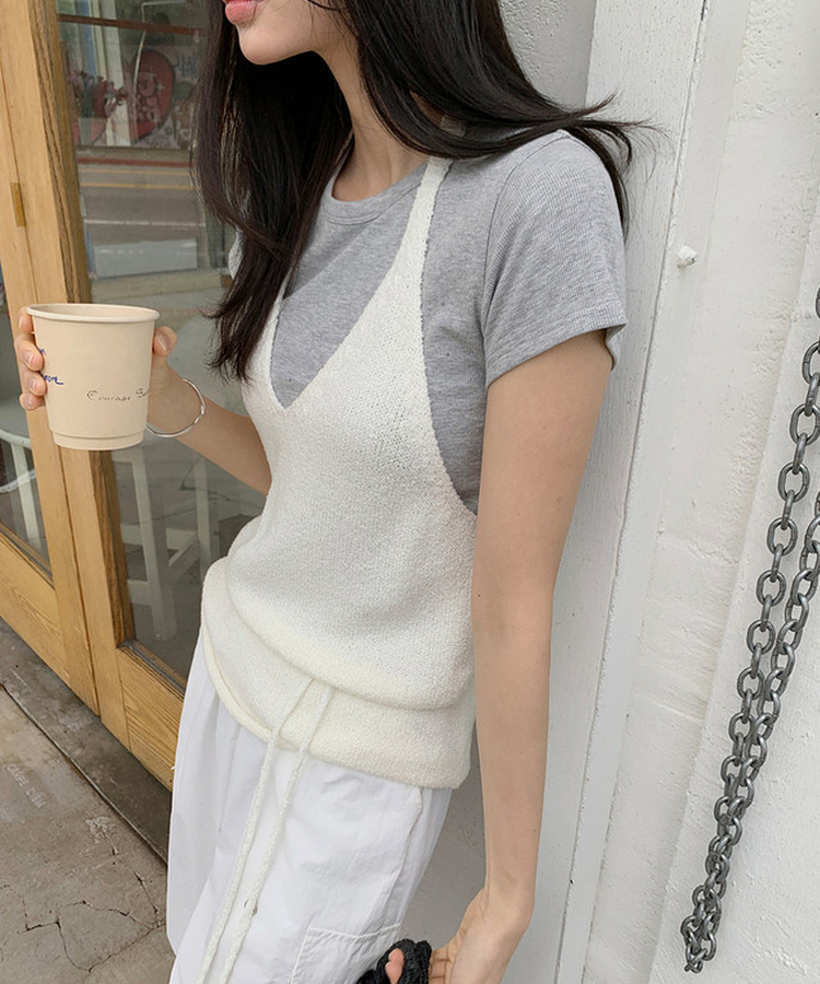 リブスリムセミクロップTシャツ GREY