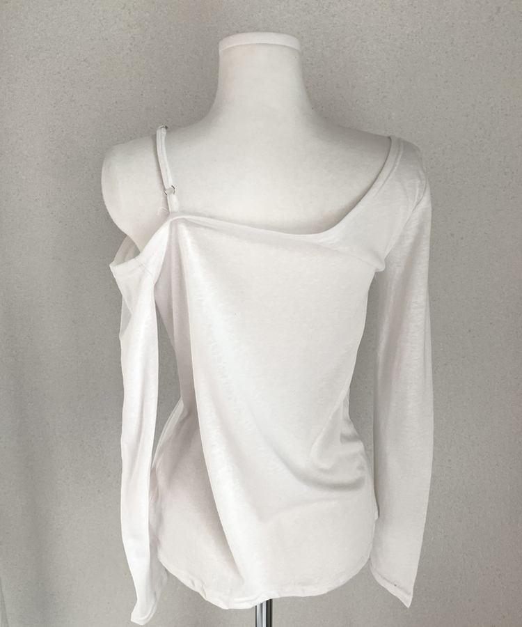 レースアンバランスVネックオフショルTシャツ