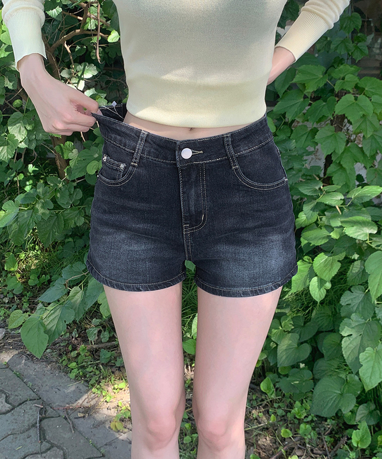 2XL골반뽕 탈부착 스판 데님 숏팬츠 반바지 블루