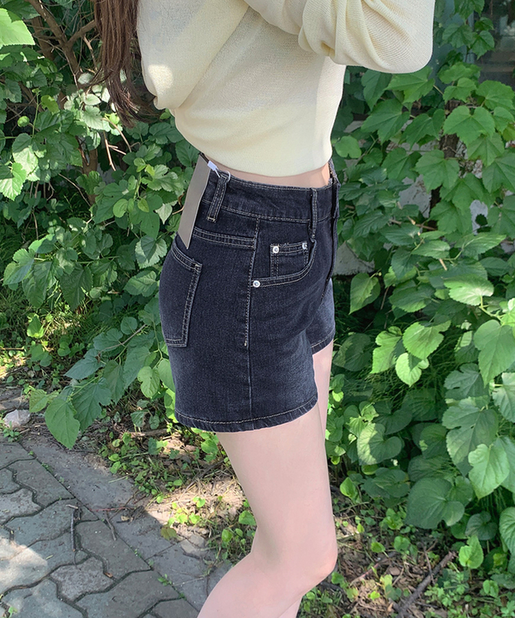 2XL골반뽕 탈부착 스판 데님 숏팬츠 반바지 블루