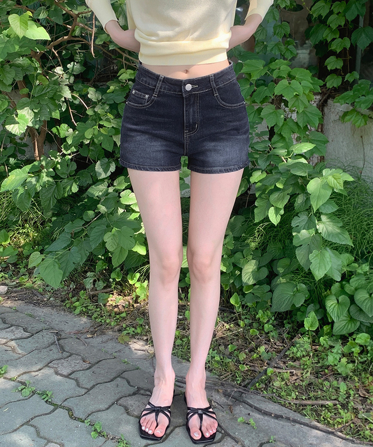 2XL골반뽕 탈부착 스판 데님 숏팬츠 반바지 블루