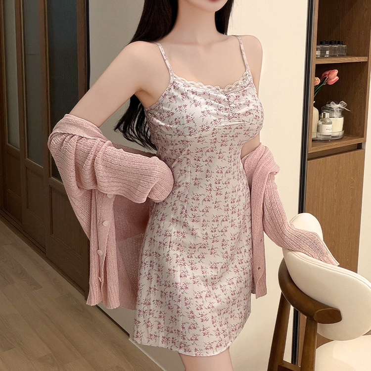 レースハートネック花柄キャミワンピース IVORY