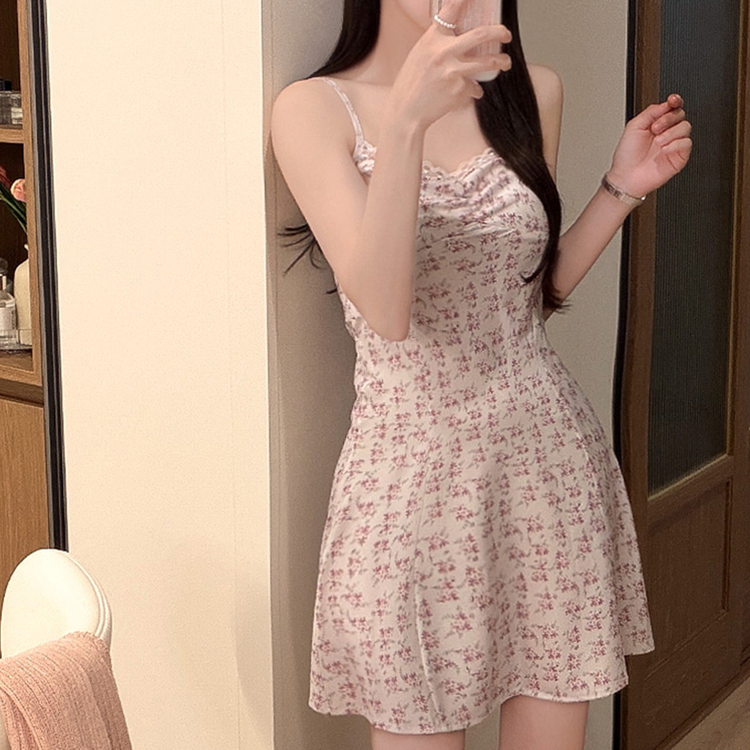 レースハートネック花柄キャミワンピース IVORY