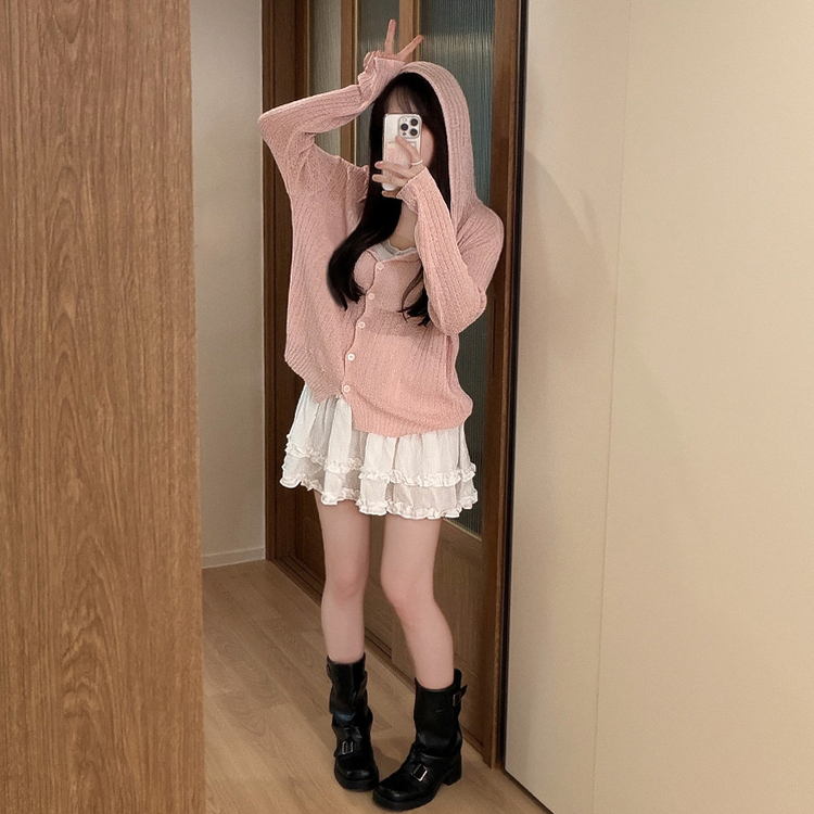 ブークレシアーフードカーディガン PINK