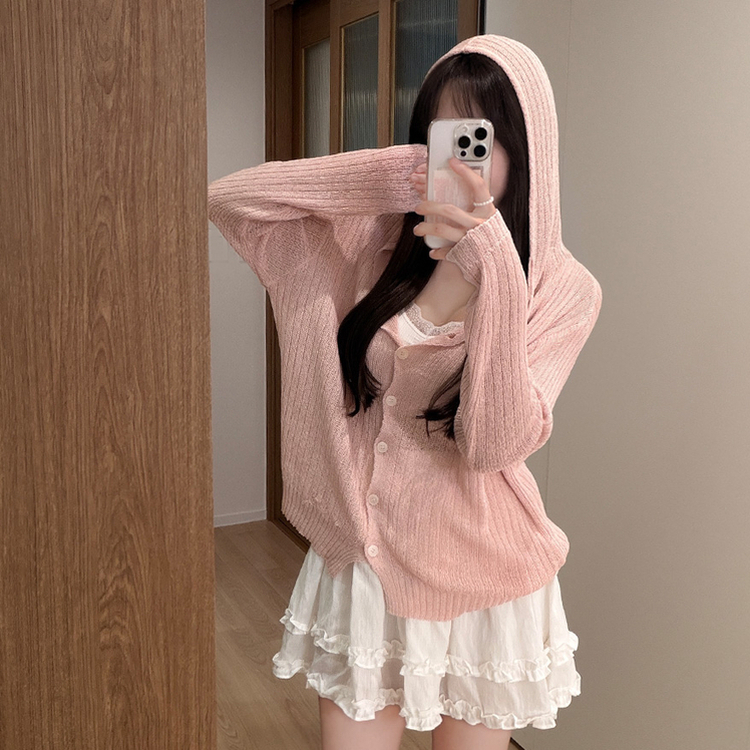 ブークレシアーフードカーディガン PINK