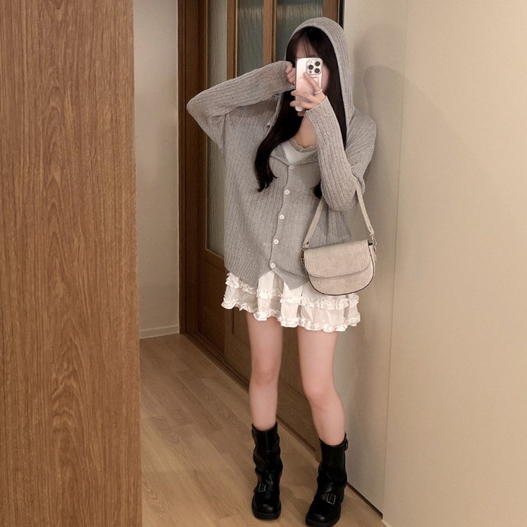 ブークレシアーフードカーディガン GREY