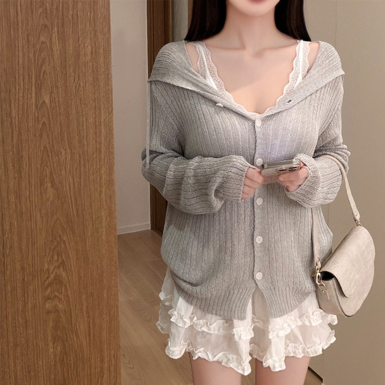 ブークレシアーフードカーディガン GREY