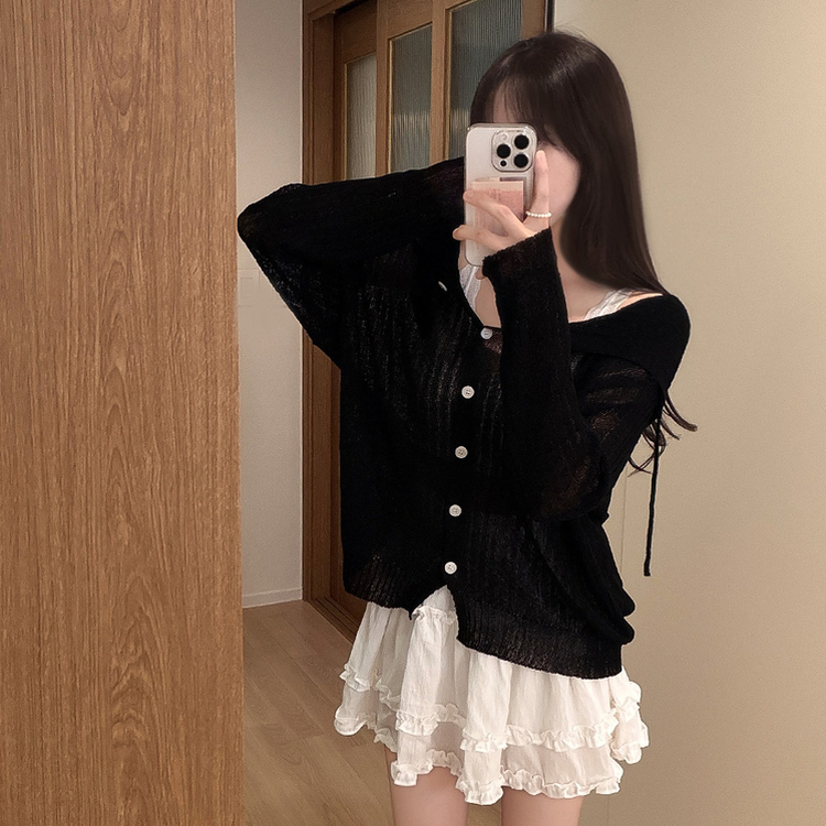 ブークレシアーフードカーディガン BLACK