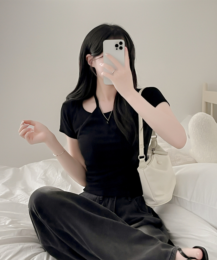 ホルターネックレイヤード半袖Tシャツ｜半袖Tシャツ｜韓国ファッション