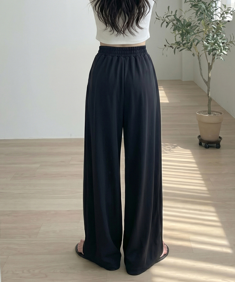 【丈別】スラックス風トレーナーパンツ BLACK