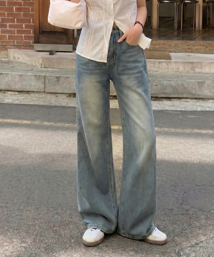 【丈別】ウォッシングフレアワイドデニムパンツ LIGHT DENIM