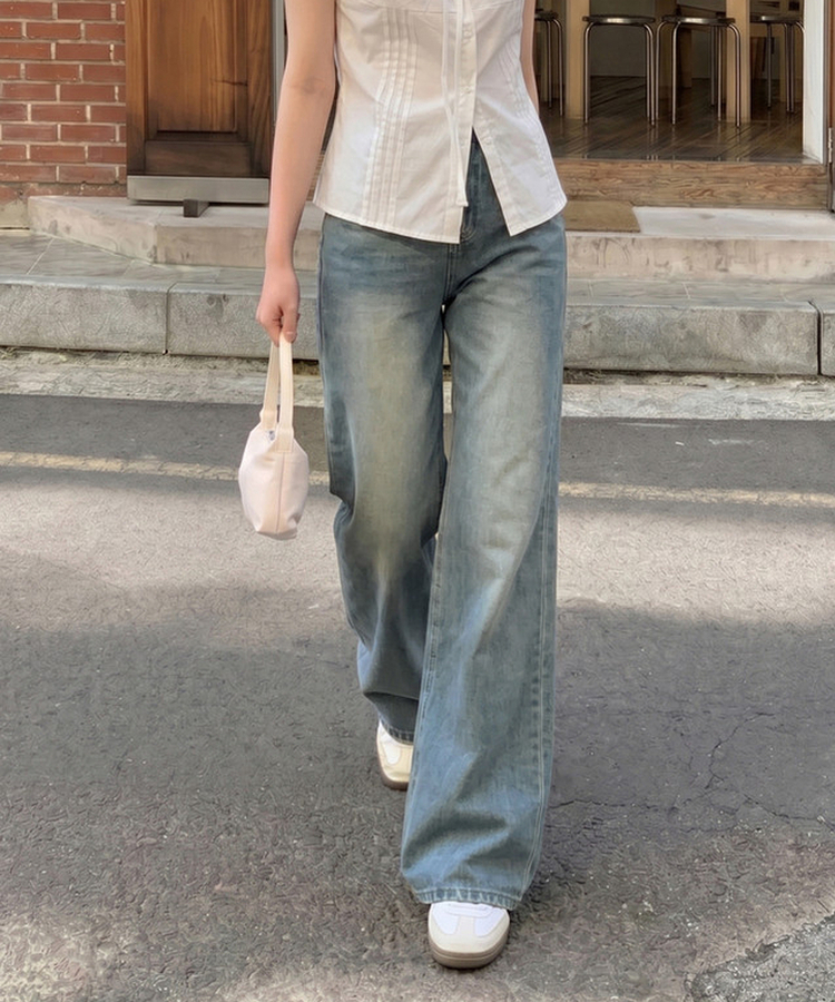 【丈別】ウォッシングフレアワイドデニムパンツ LIGHT DENIM