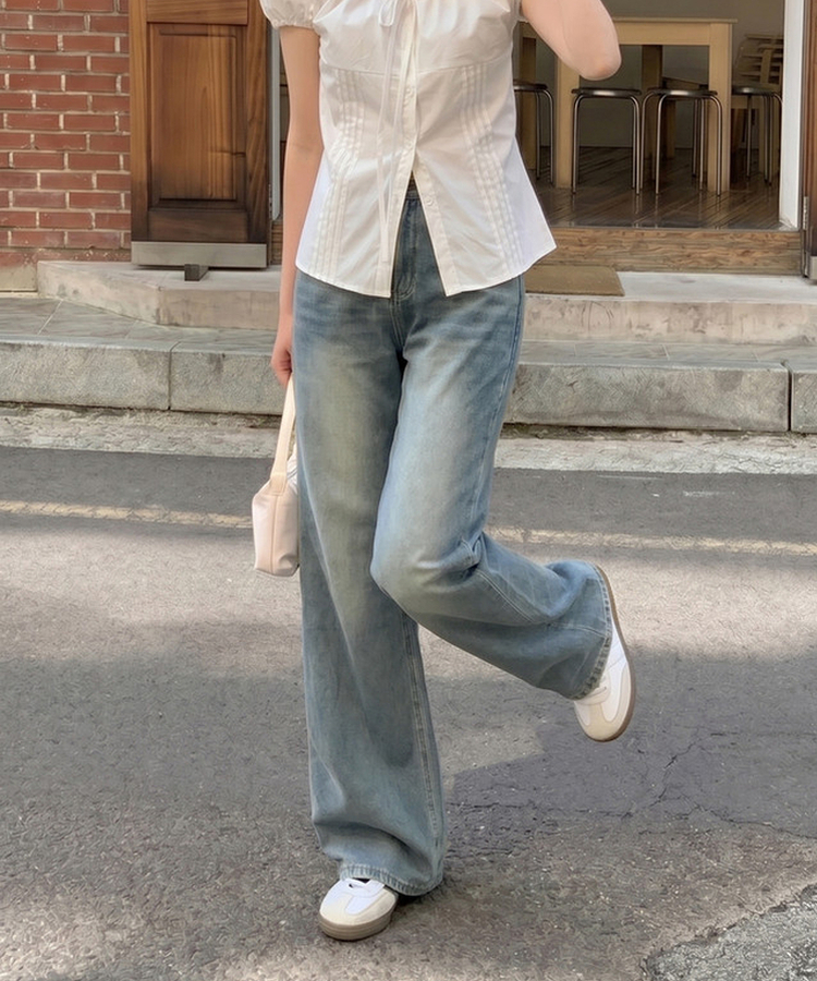 【丈別】ウォッシングフレアワイドデニムパンツ LIGHT DENIM