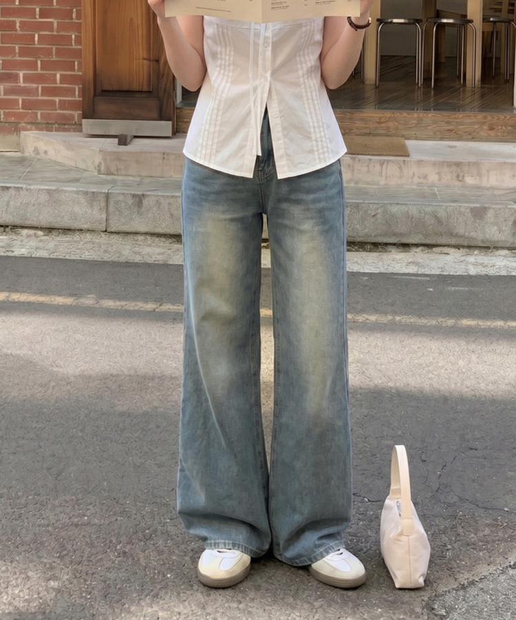 【丈別】ウォッシングフレアワイドデニムパンツ LIGHT DENIM