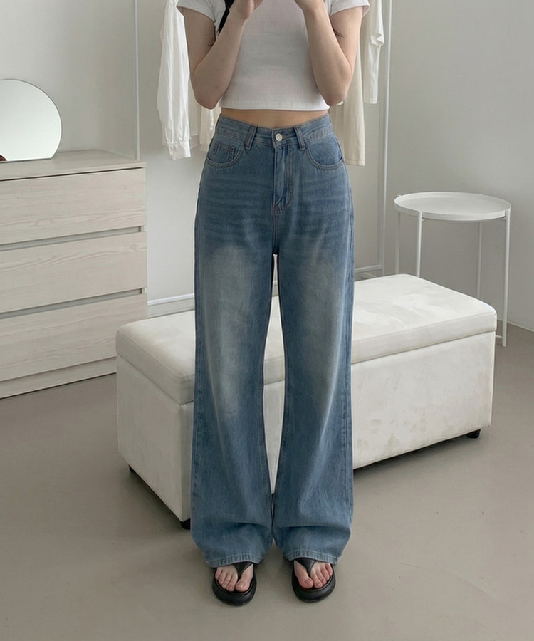 【丈別】ウォッシングフレアワイドデニムパンツ MID DENIM