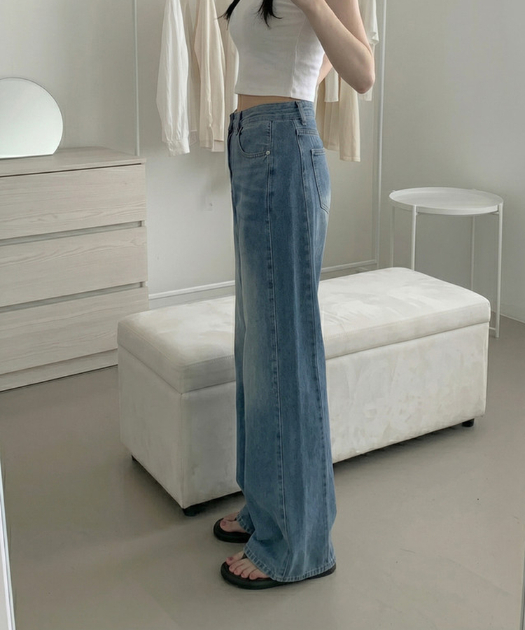 【丈別】ウォッシングフレアワイドデニムパンツ MID DENIM