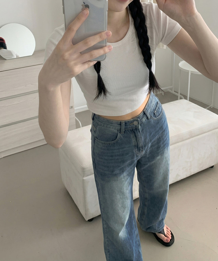 【丈別】ウォッシングフレアワイドデニムパンツ MID DENIM