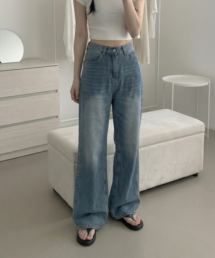 【丈別】ウォッシングフレアワイドデニムパンツ MID DENIM