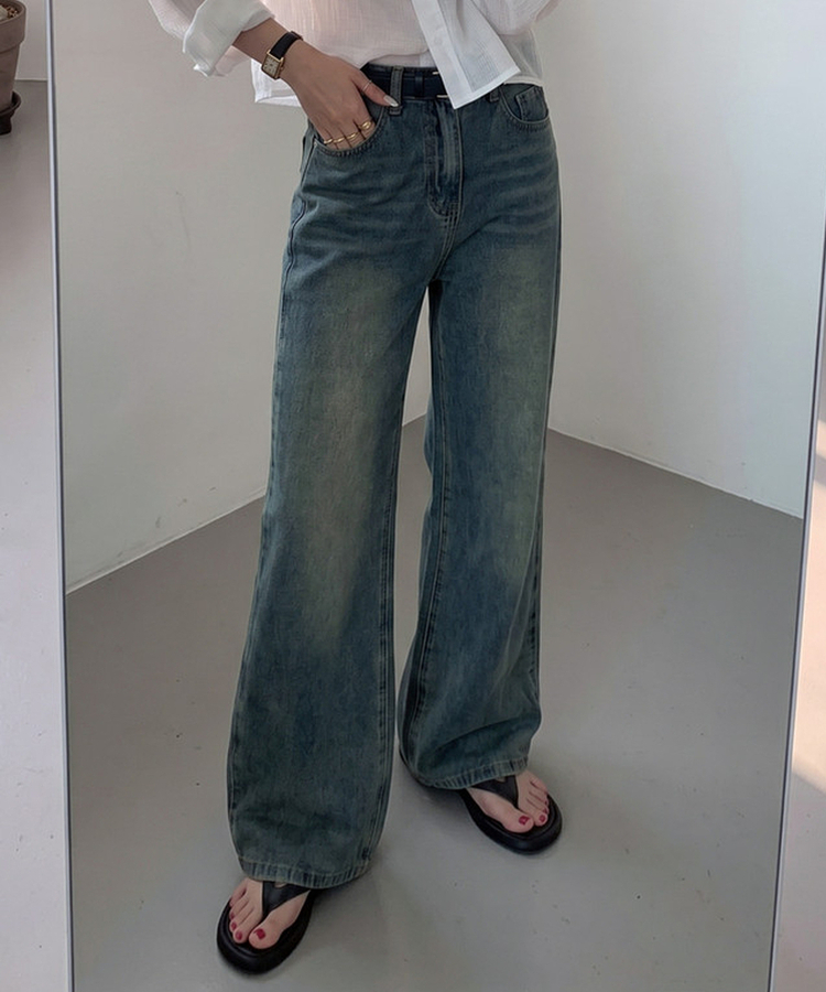 【丈別】ウォッシングフレアワイドデニムパンツ DEEP DENIM