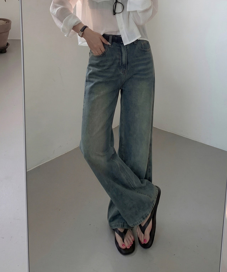 【丈別】ウォッシングフレアワイドデニムパンツ DEEP DENIM