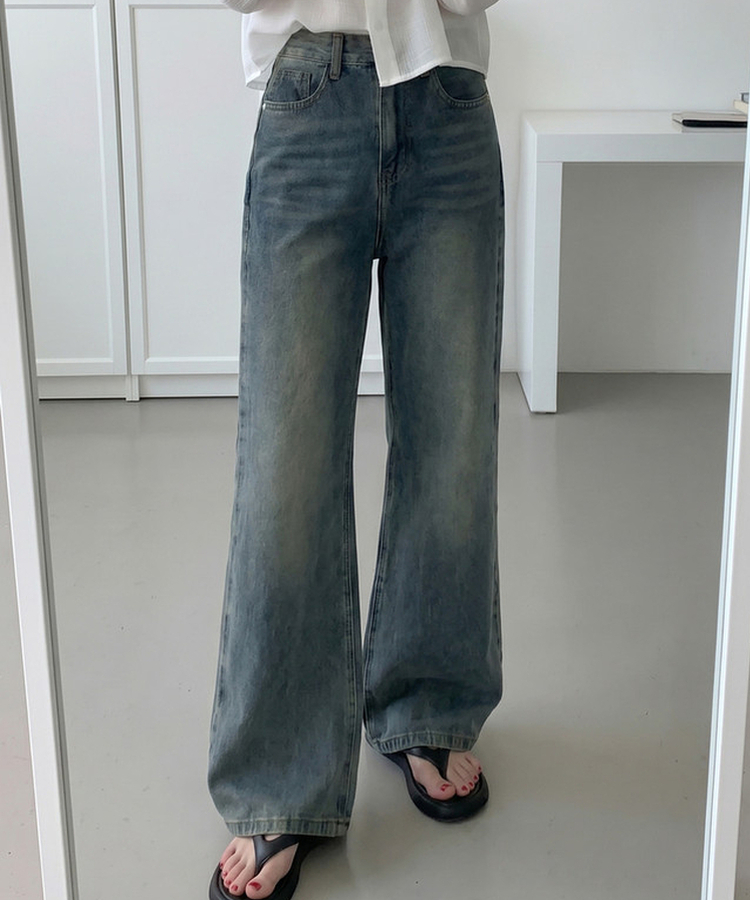 【丈別】ウォッシングフレアワイドデニムパンツ DEEP DENIM
