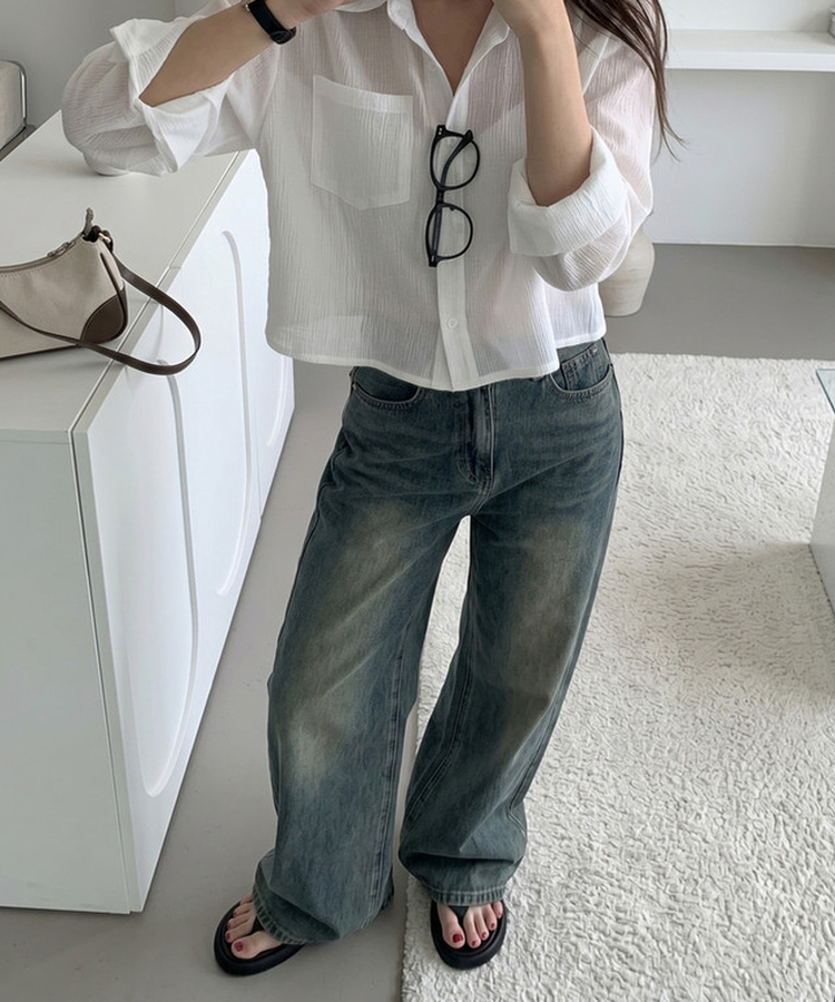 【丈別】ウォッシングフレアワイドデニムパンツ DEEP DENIM
