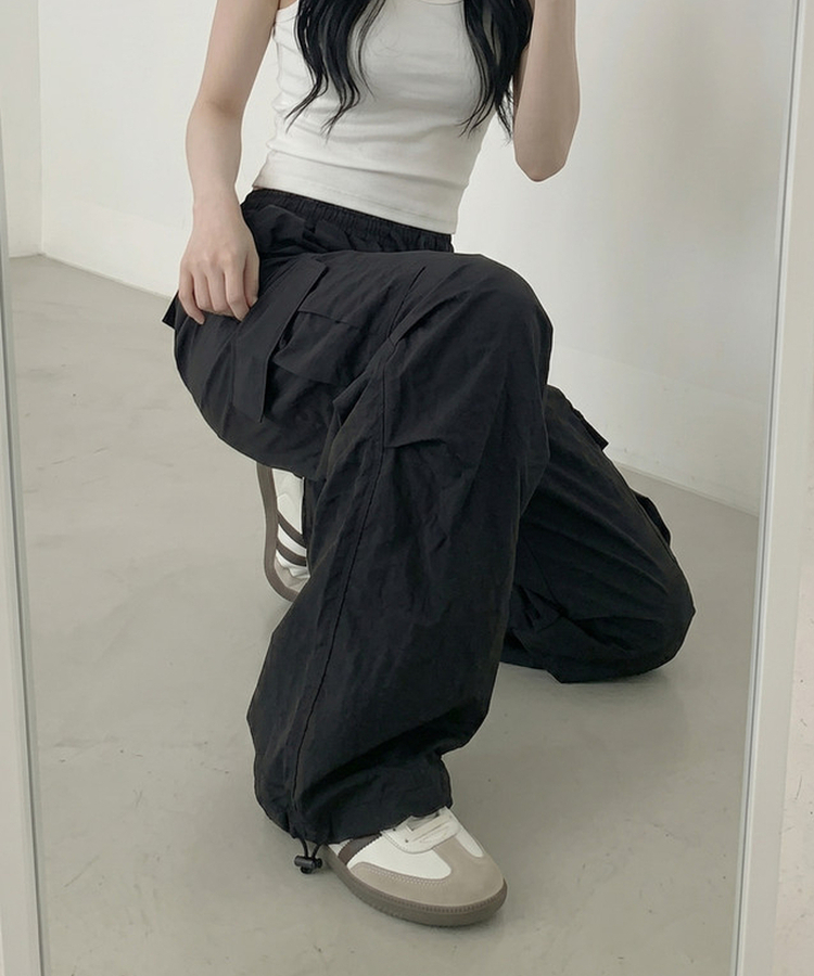 【丈別】バンディングパラシュートパンツ BLACK