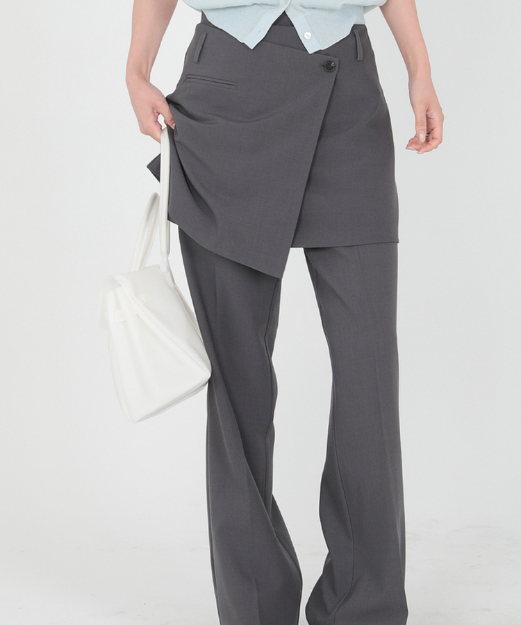 【SET】ブーツカットスラックス ラップスカート CHARCOAL