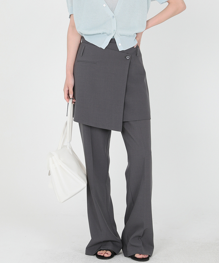 【SET】ブーツカットスラックス ラップスカート CHARCOAL