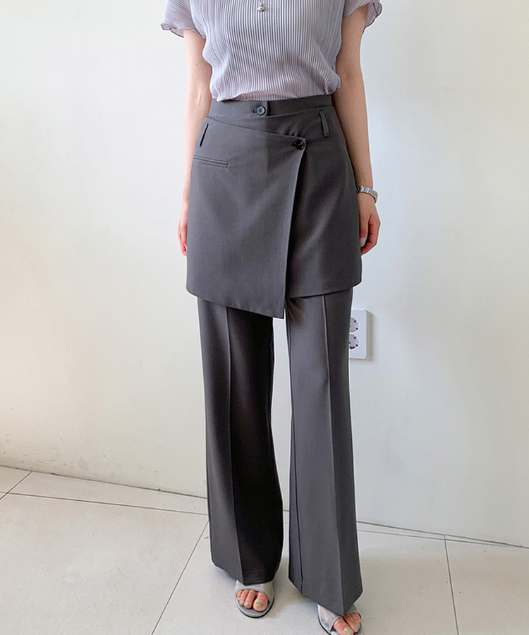 【SET】ブーツカットスラックス ラップスカート CHARCOAL