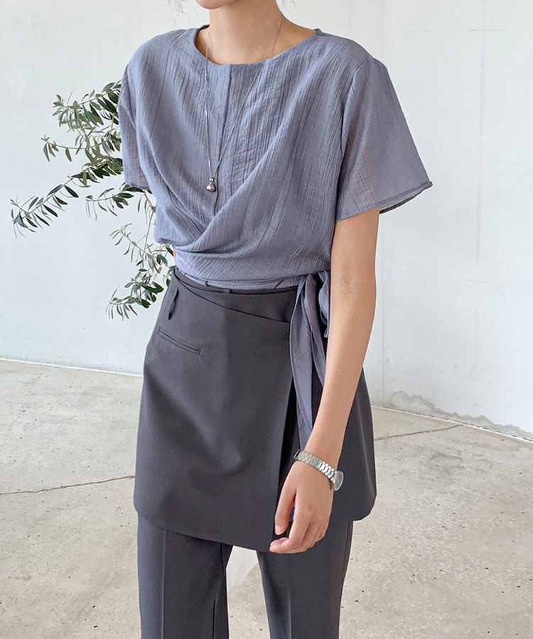【SET】ブーツカットスラックス ラップスカート CHARCOAL