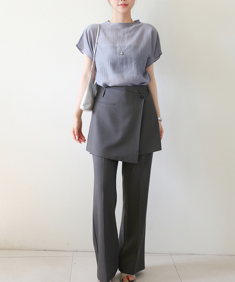 【SET】ブーツカットスラックス ラップスカート CHARCOAL