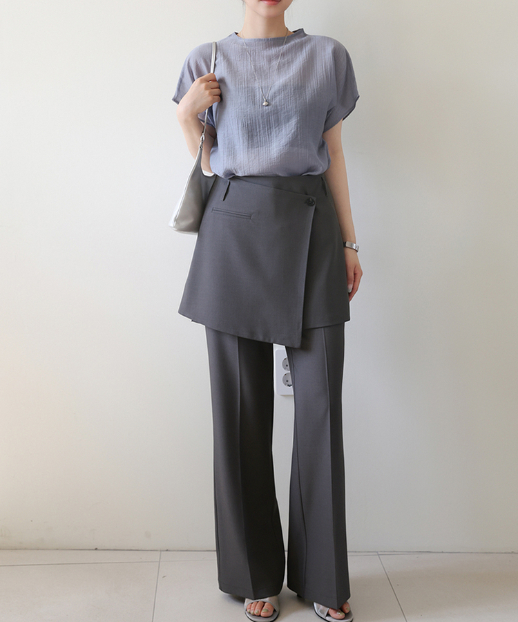 【SET】ブーツカットスラックス ラップスカート CHARCOAL